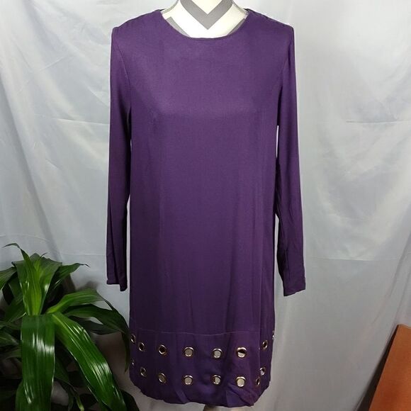 NWT Just Fab Purple With Gold Metal Embellishments Midi Dress - Picture 7 of 7